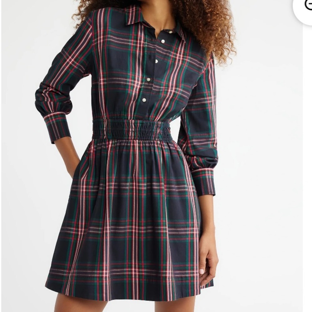School chic Academia Black and Red Plaid Button-Front Dress – Size Small